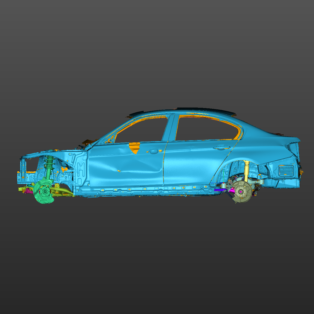 BMW F30 bare body shell and suspension assembly 3D Scan STL